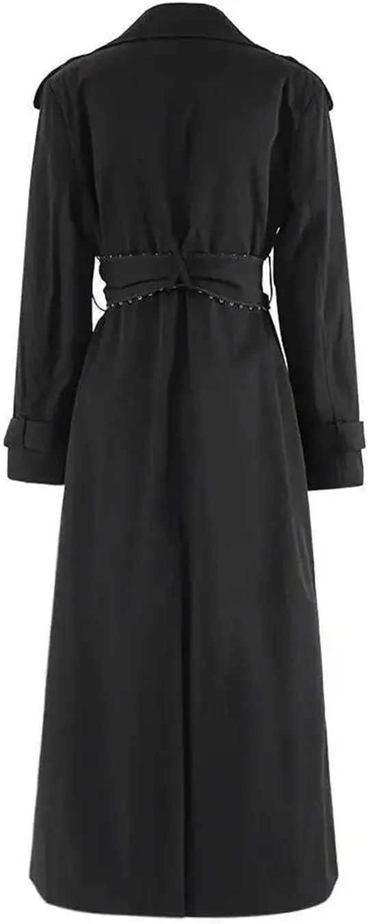Women's Lapel Long Sleeve Belted Plus Size Long Trench Windbreaker Coat Adjustable Waist Loose Outerwear