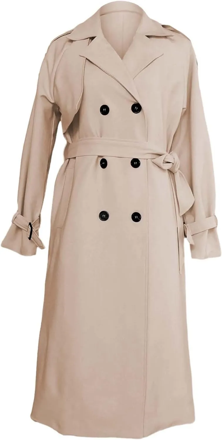 Womens Long Trench Coat Winter Coat Lapel Womens Long Outwear Women'S Coat Fall Overcoat with Belt Cropped Trench