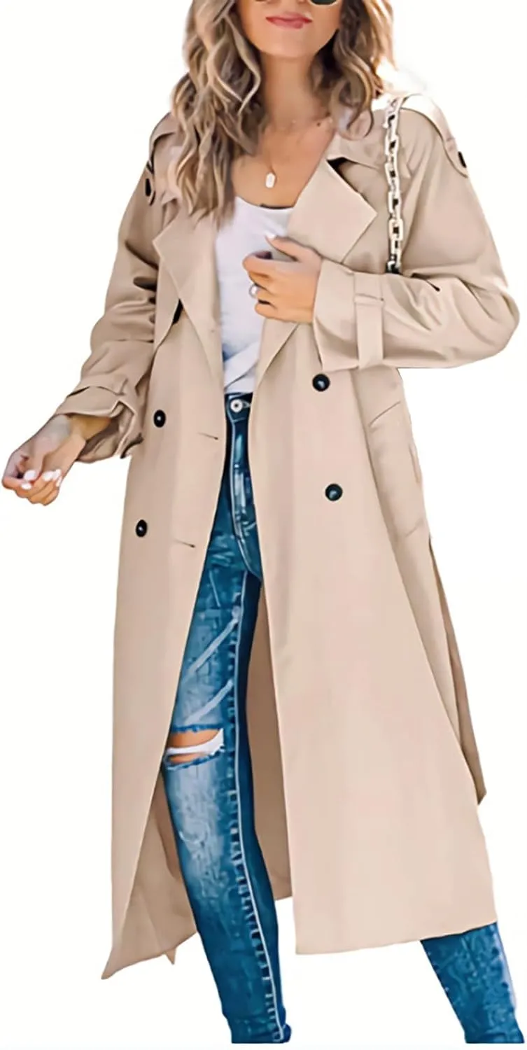Womens Long Trench Coat Winter Coat Lapel Womens Long Outwear Women'S Coat Fall Overcoat with Belt Cropped Trench