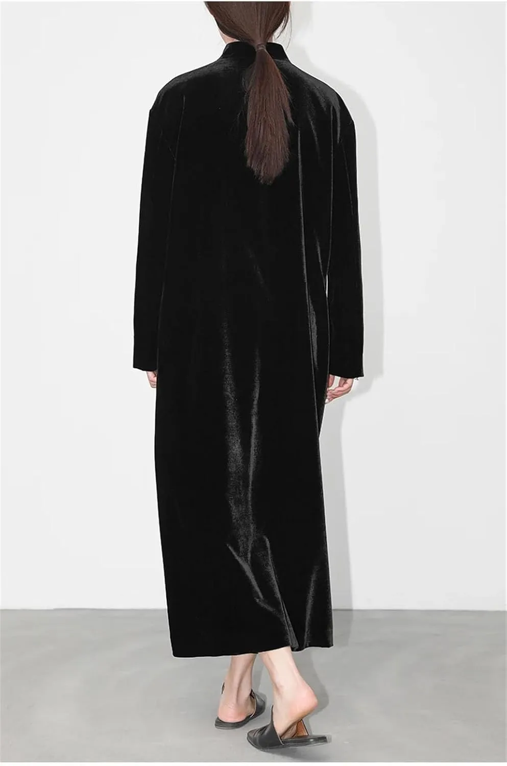 Women's Silk Trench Coat - Stand Collar Single Button Velvet Outerwear