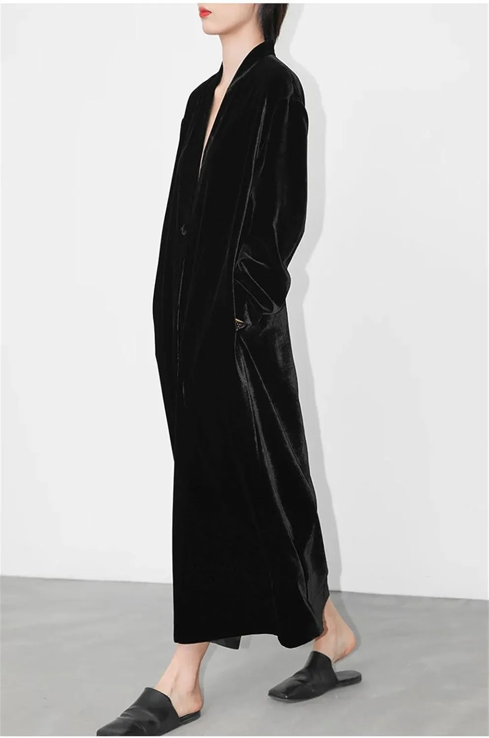 Women's Silk Trench Coat - Stand Collar Single Button Velvet Outerwear