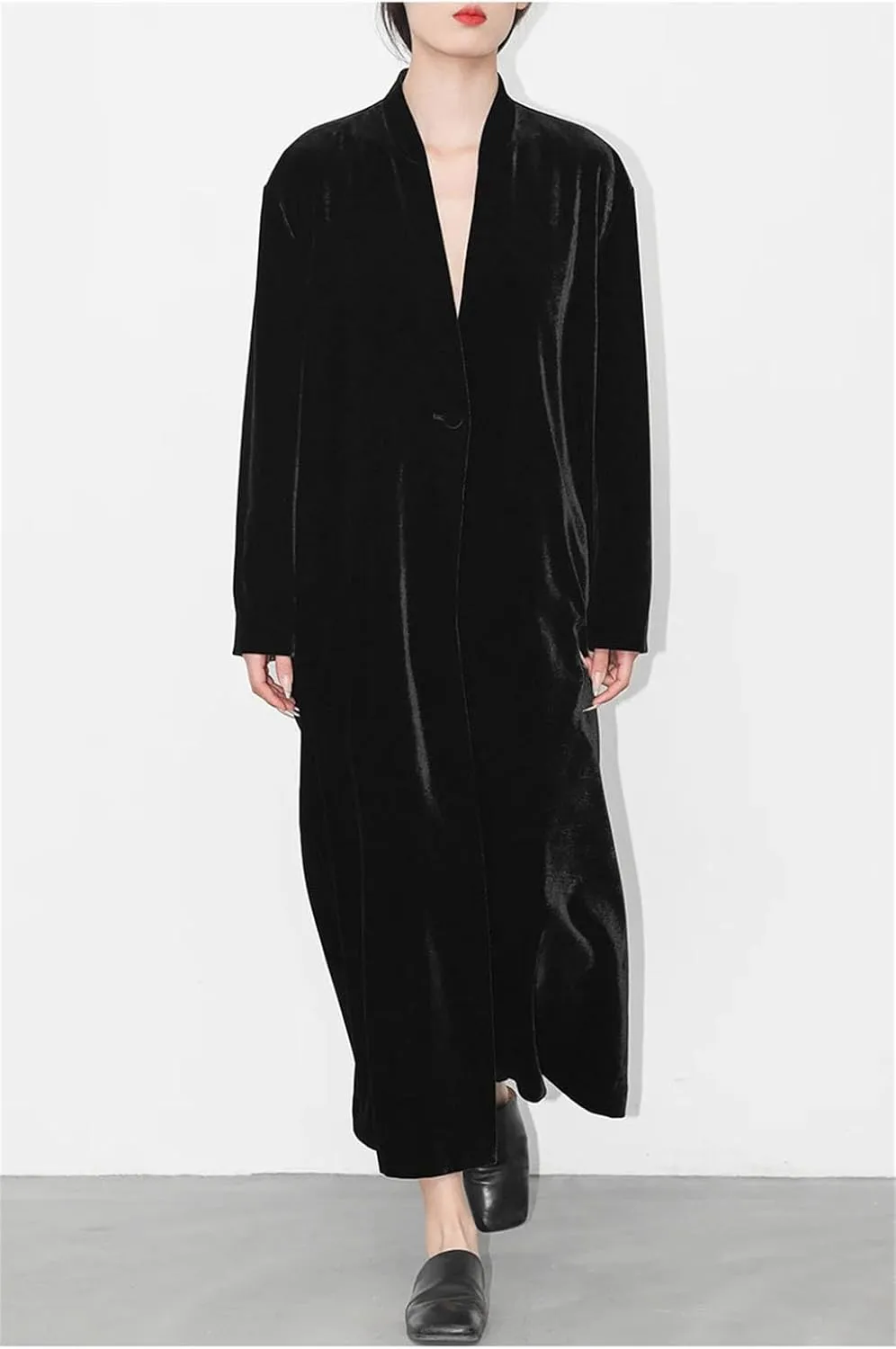 Women's Silk Trench Coat - Stand Collar Single Button Velvet Outerwear