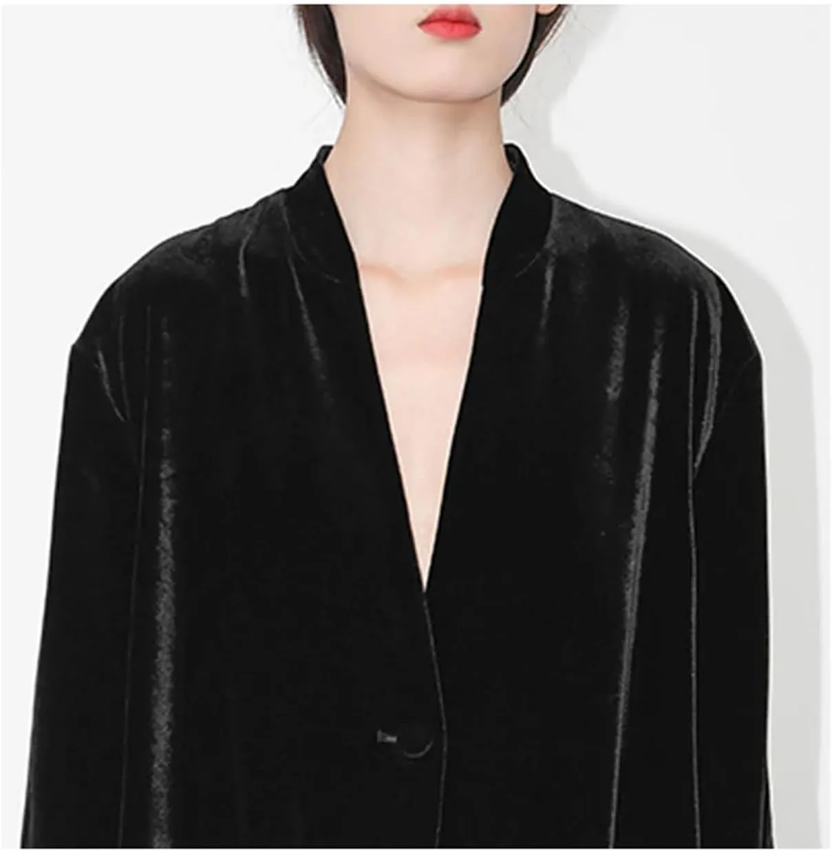 Women's Silk Trench Coat - Stand Collar Single Button Velvet Outerwear