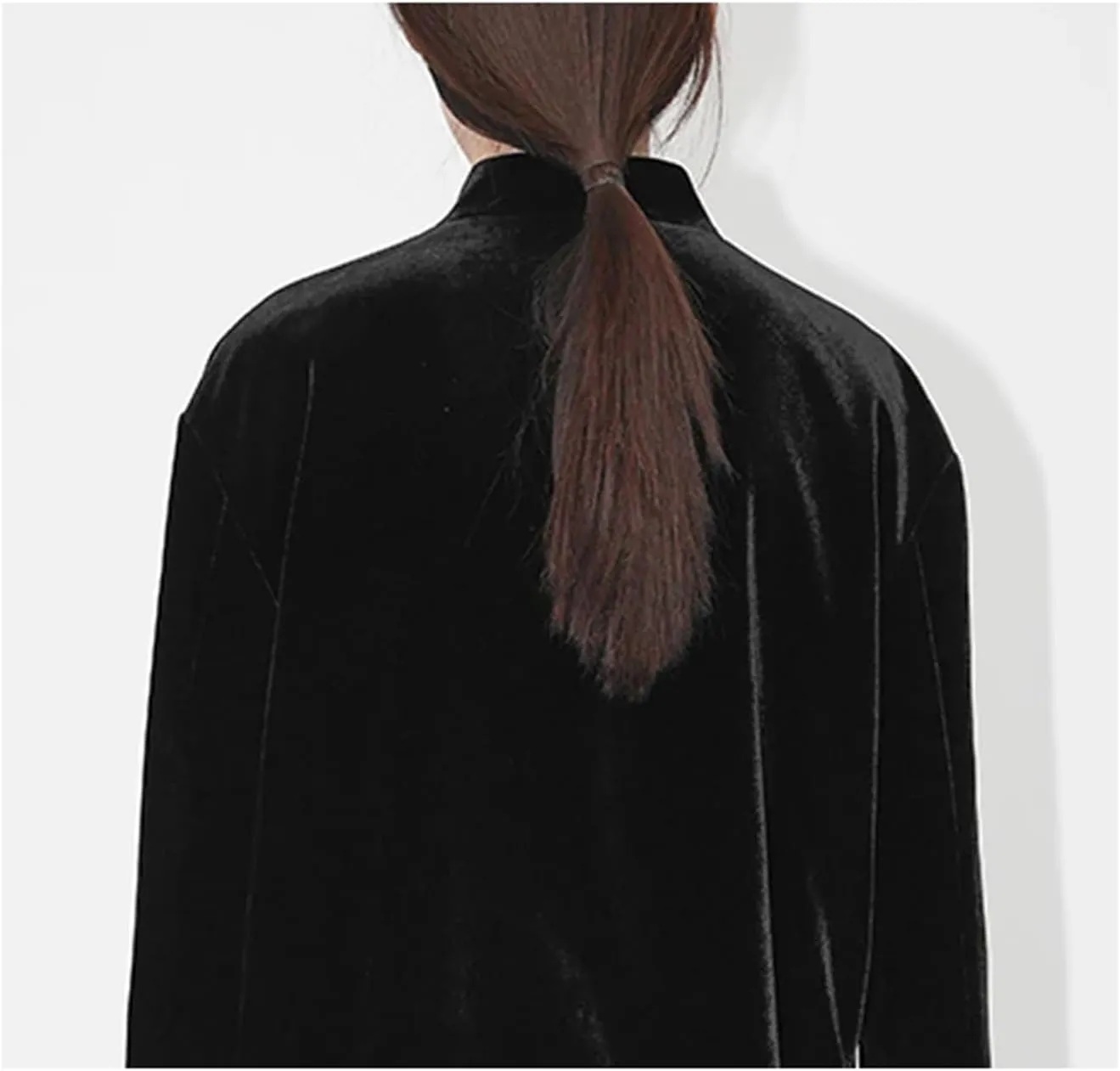 Women's Silk Trench Coat - Stand Collar Single Button Velvet Outerwear