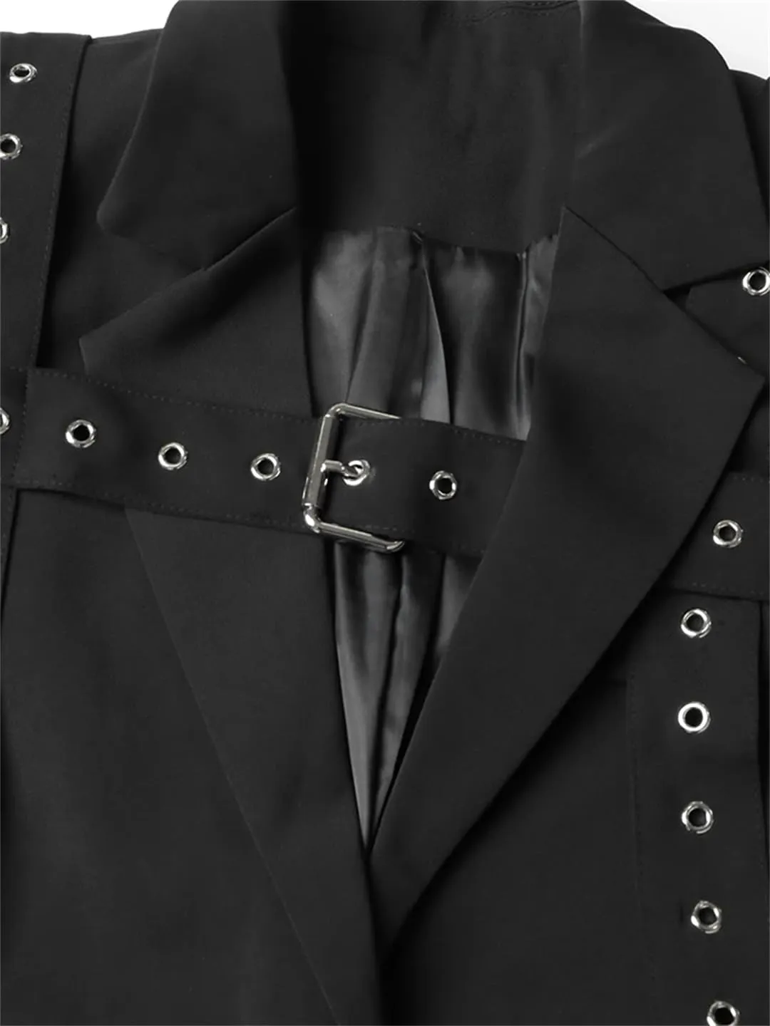 Women's Slimming Blazer Patchwork Belt Spliced Pockets Lapel Long Sleeve Jacket Office Coat Workwear