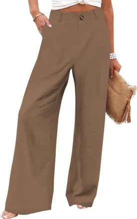 Women's Wide Leg Casual Long Pants High Elastic Waisted in The Back Business Offices Trousers Straight Pants with Pocket