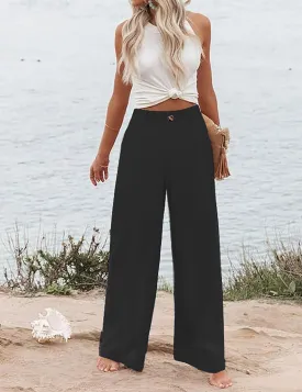 Women's Wide Leg Casual Long Pants High Elastic Waisted in The Back Business Offices Trousers Straight Pants with Pocket