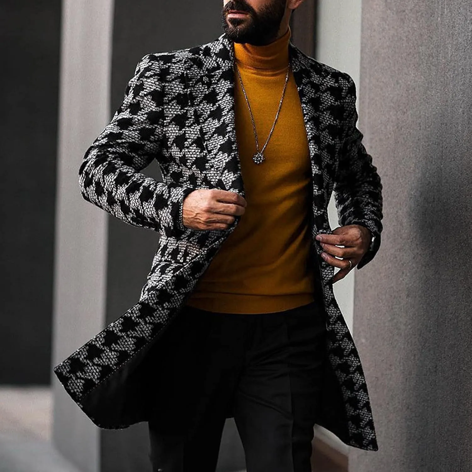 Ymosrh Jackets for Men Men's British Style Solid Color Long Coat Fashionable Warm Woolen Overcoat Mens Coats Fashion