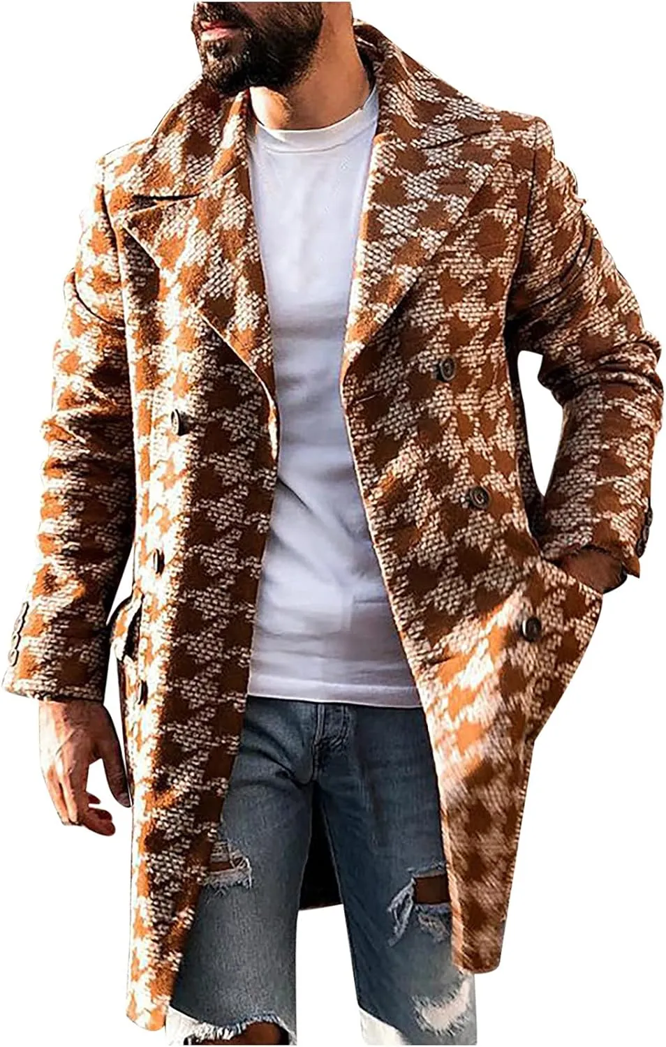 Ymosrh Jackets for Men Men's British Style Solid Color Long Coat Fashionable Warm Woolen Overcoat Mens Coats Fashion