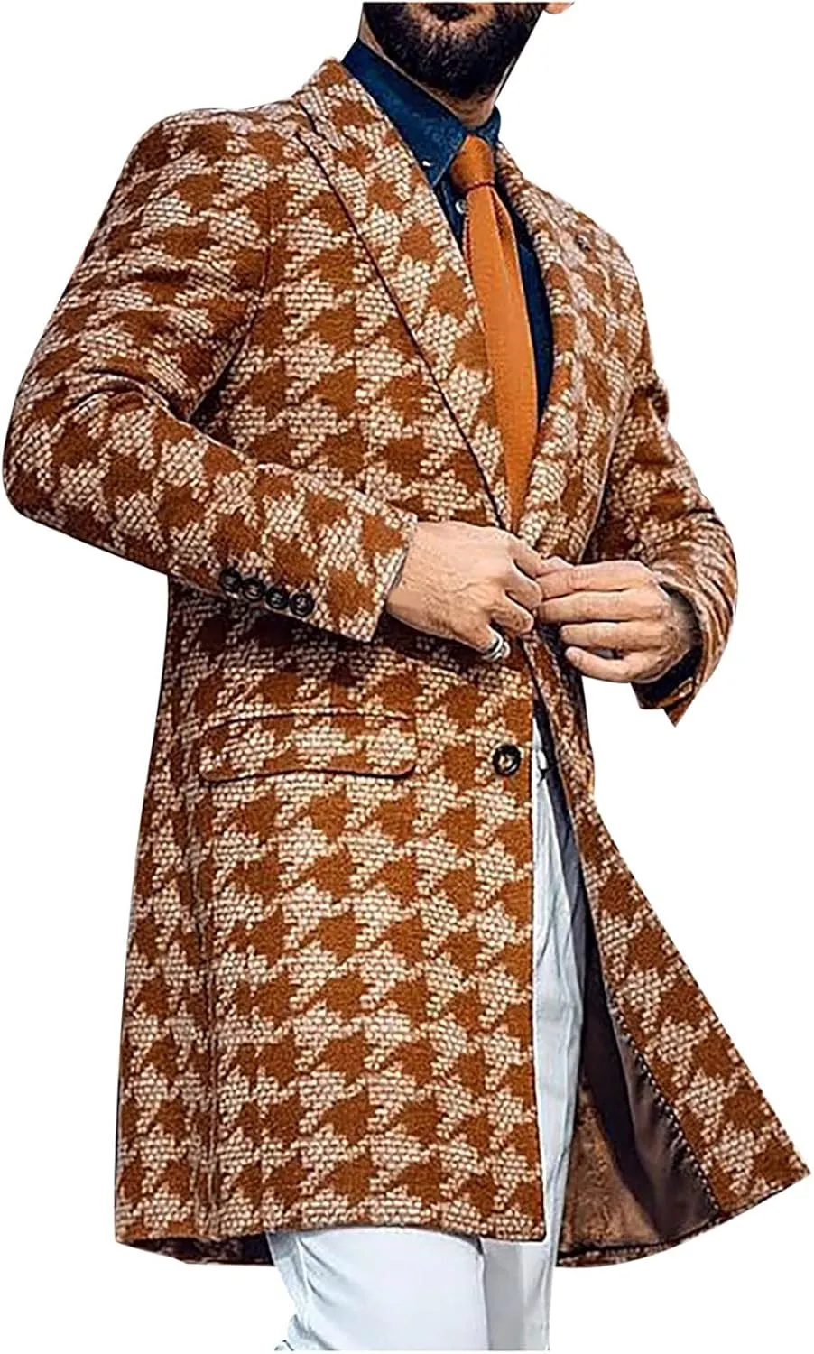 Ymosrh Jackets for Men Men's British Style Solid Color Long Coat Fashionable Warm Woolen Overcoat Mens Coats Fashion