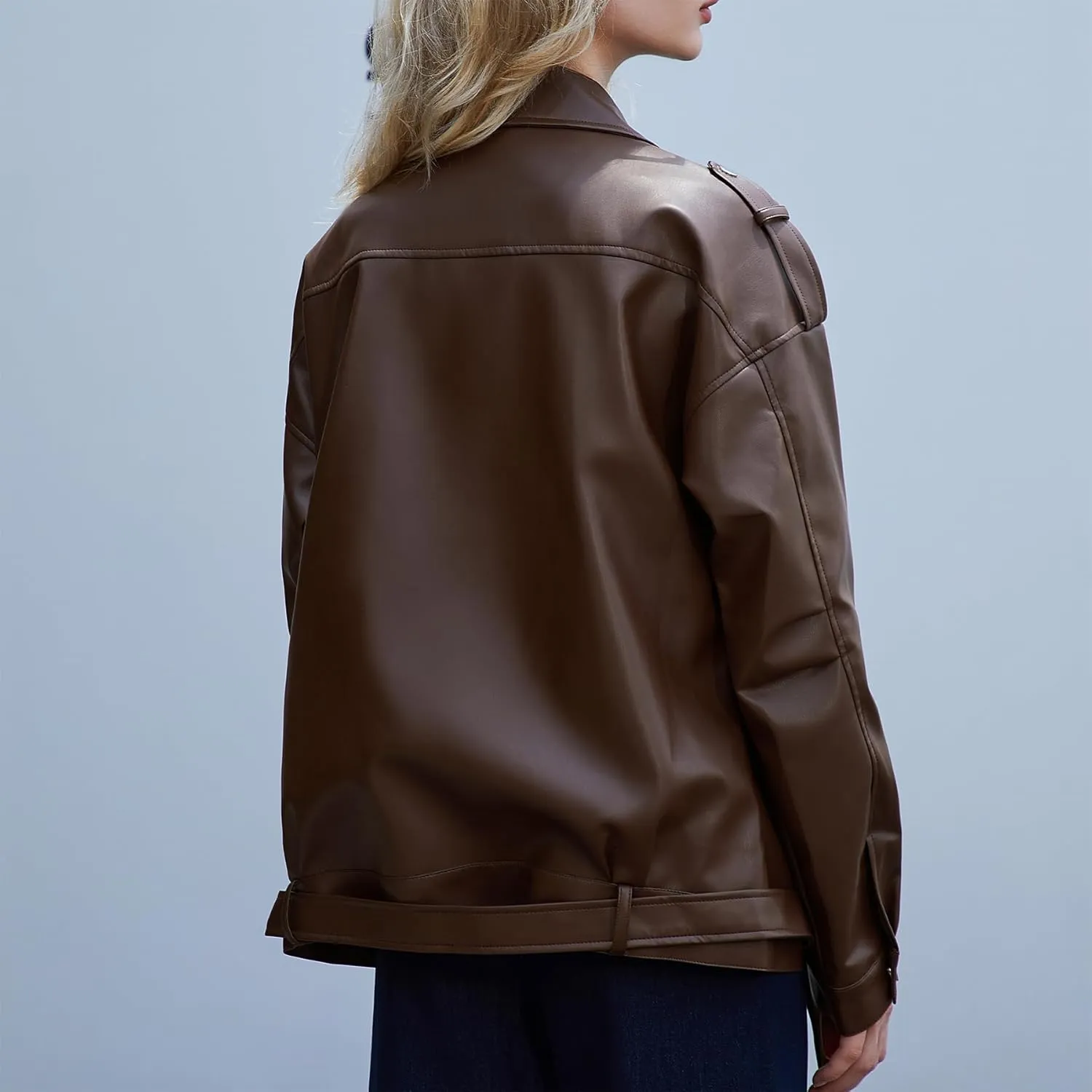 Zando Leather Jacket Women Oversized Motorcycle Biker Jacket Women Outfits Clothes for Women Bomber Jacket Faux Fall Fashion